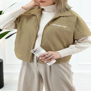 وست زیپدار زنانه کتان کرم تیره