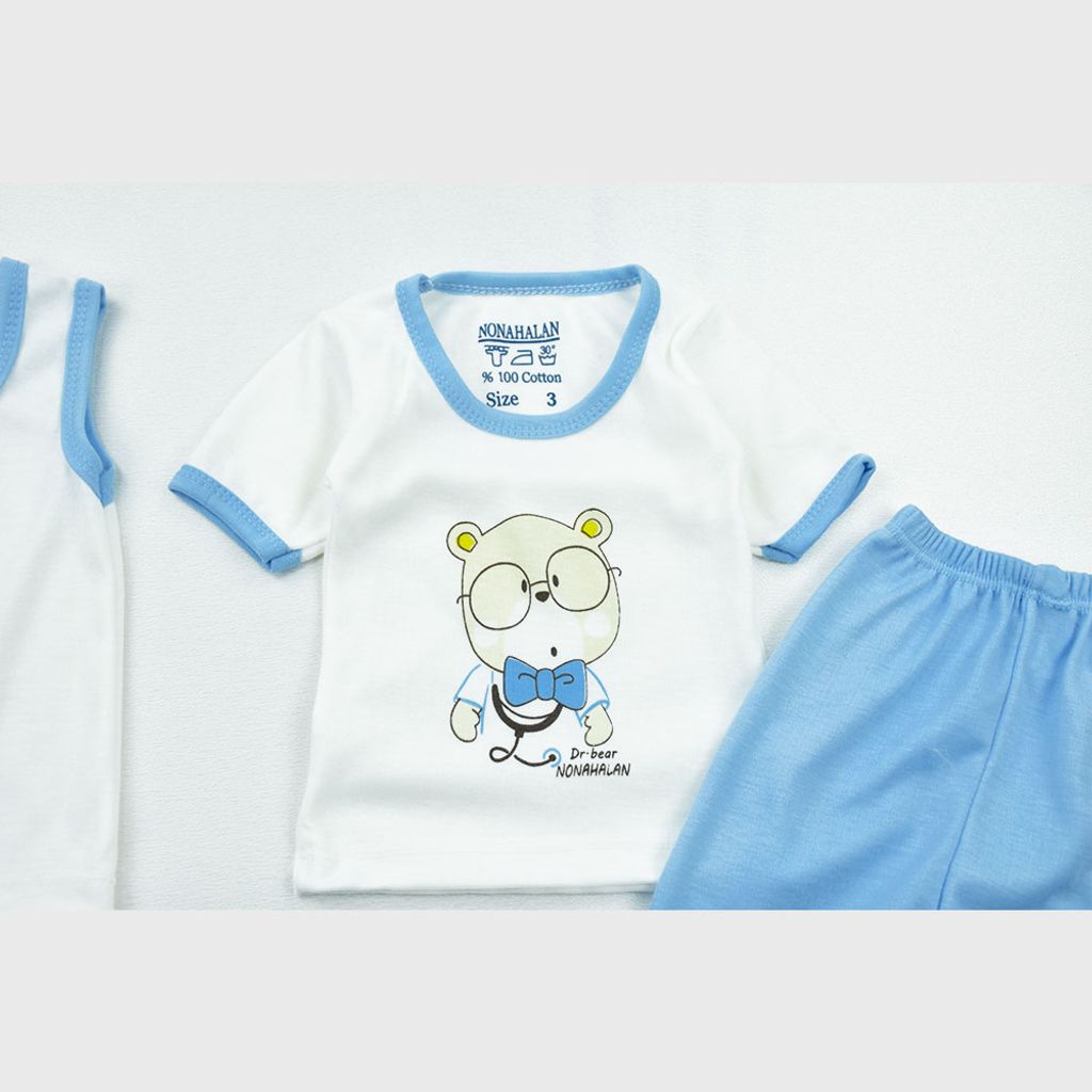 خرید اینترنتی قیمت ست پنج تکه نوزادی پسرانه موش عینکی آبی کد 11731