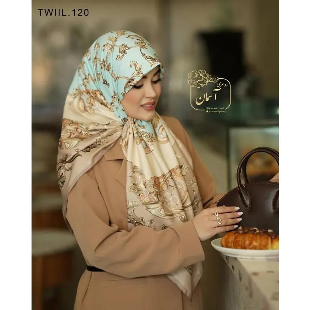 خرید اینترنتی قیمت روسری ساتن ابریشم طرح رزیتا قواره 140 دور دوخت ایستایی عالی