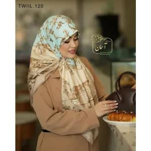 خرید اینترنتی قیمت روسری ساتن ابریشم طرح رزیتا قواره 140 دور دوخت ایستایی عالی