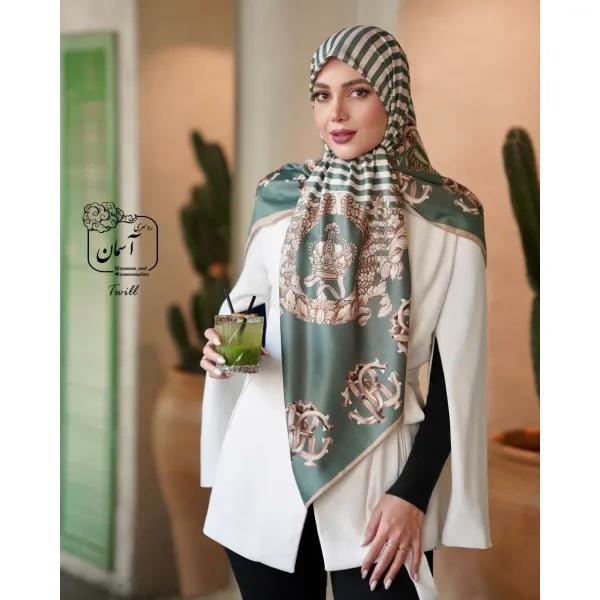 روسری ساتن ابریشم طرح دیپلمات قواره 140 توییل مجلسی