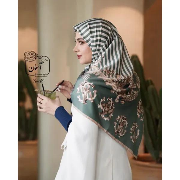 روسری ساتن ابریشم طرح دیپلمات قواره 140 توییل مجلسی