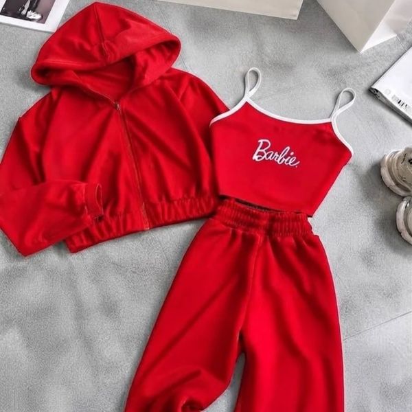 ست سه تیکه Barbie کراپ سویشرت شلوار زنانه