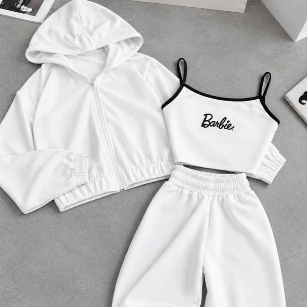 فروش اینترنتی ست سه تیکه Barbie کراپ سویشرت شلوار زنانه
