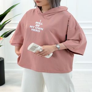 تیشرت کلاهدار دورس زنانه آستین بلند چاپی