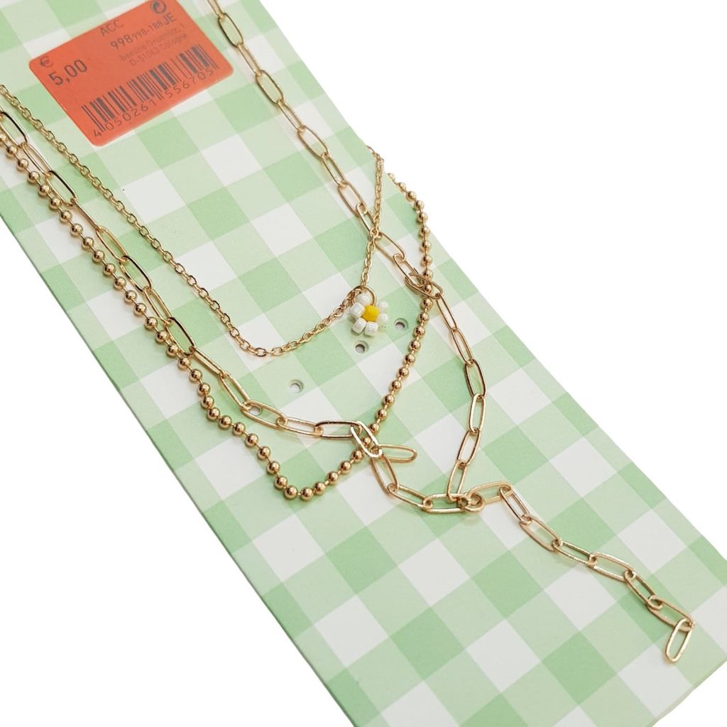 خرید انلاین گردنبند طلایی سه ردیفه آویز گل بابونه ، بسیار زیبا و ترند