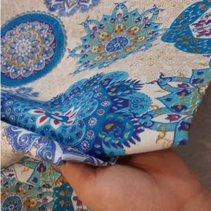 قیمت پارچه ملحفه ای عرض دو متر مدل گل فیروزه ای رنگ آبی