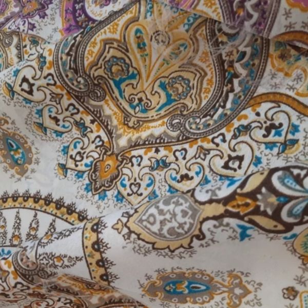 پارچه ملحفه ای عرض دو متر مدل گل طوبی رنگ قهوهای