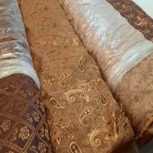 پارچه پرده ای مدل گل طوبی عرض دو متر رنگ قهوهای