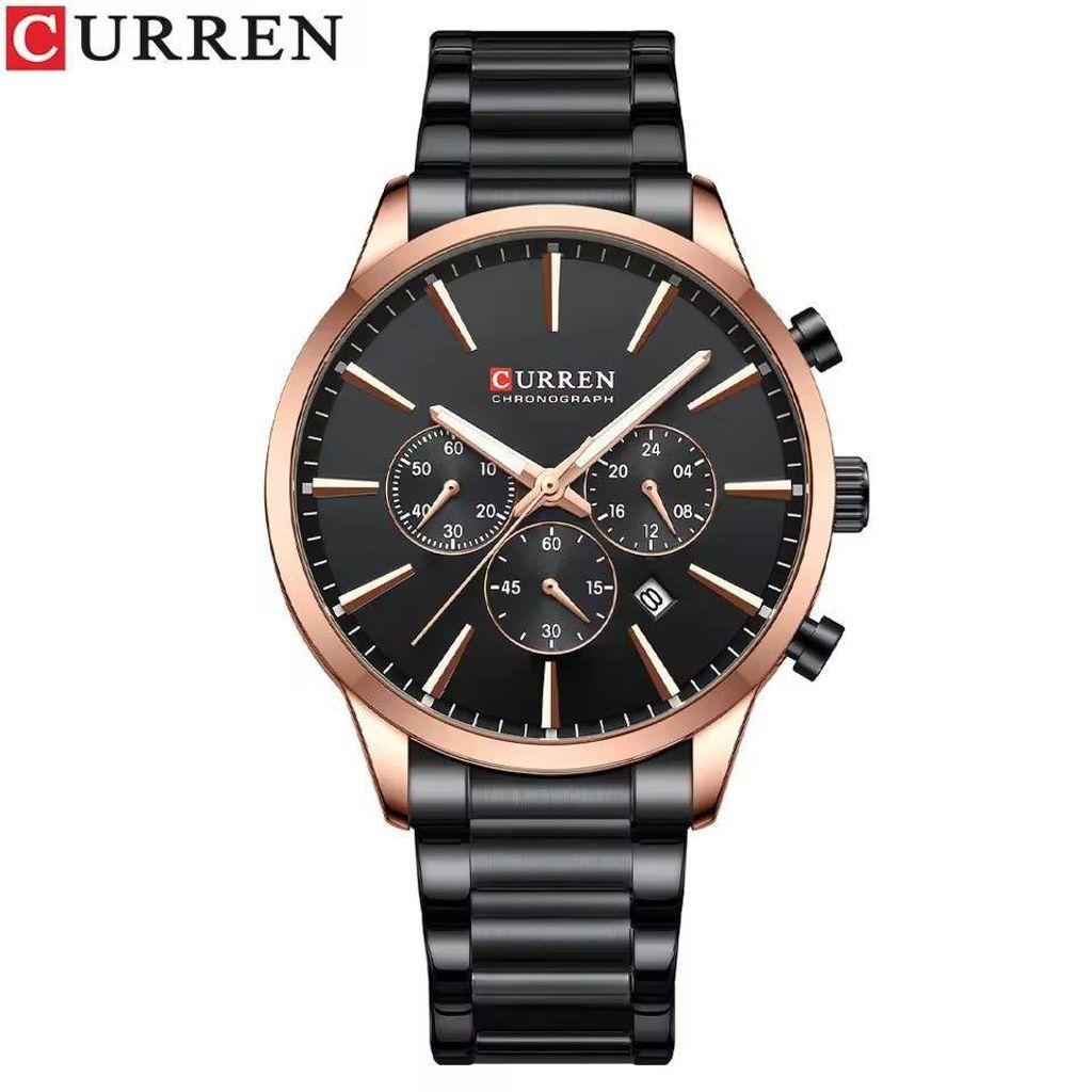 قیمت ساعت مچی مردانه کارن curren مدل 8435 کرنوگراف مشکی رزگلد