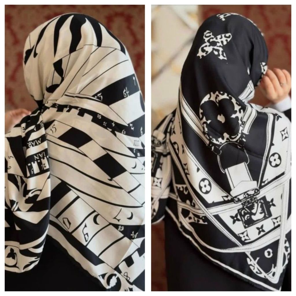 مشخصات روسری مجلسی ابریشم توییل سفید مشکی
