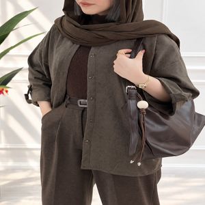 شومیز مانتویی مخمل نسکافه‌ای