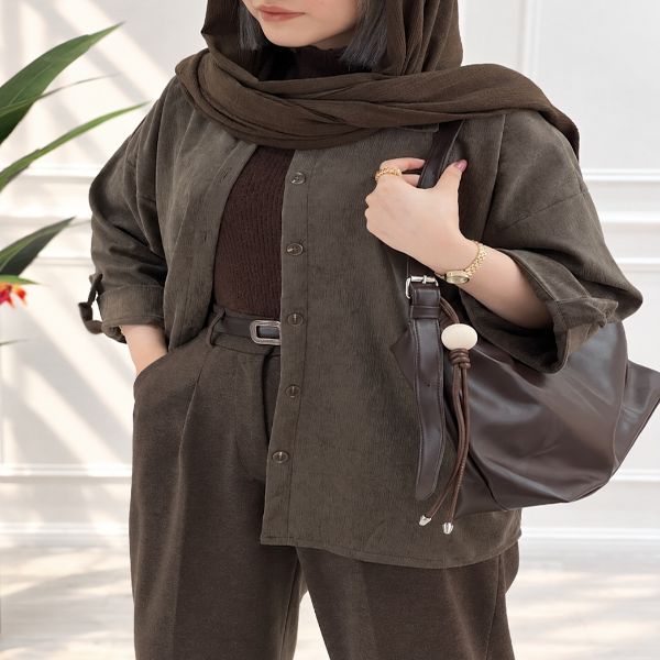 شومیز مانتویی مخمل نسکافه‌ای