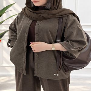 شومیز مانتویی مخمل نسکافه‌ای