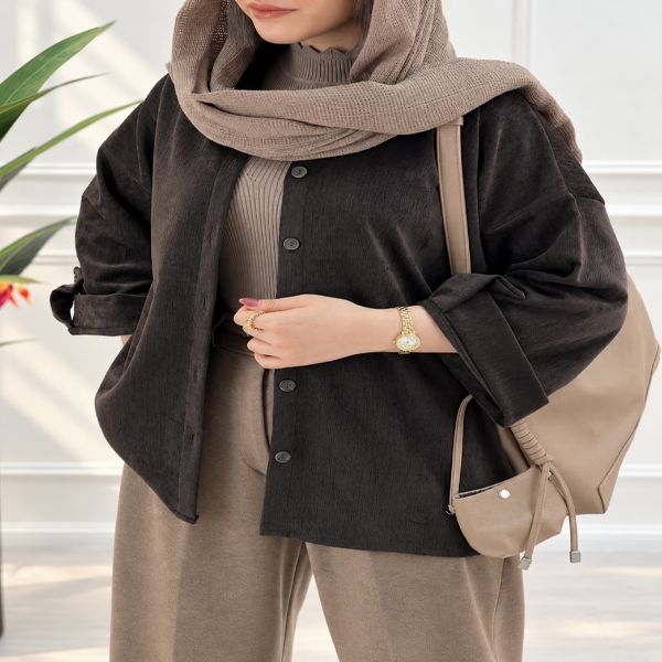 شومیز زنانه مخمل شکلاتی پاییزی