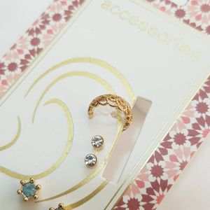 خرید اینترنتی پک گوشواره ، گلگوش و ایرکاف طلایی