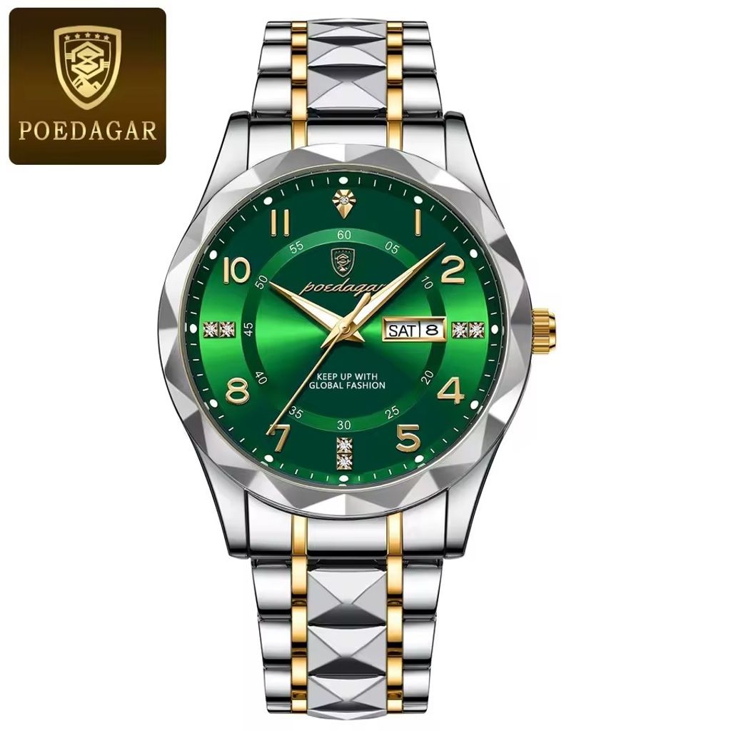 خرید انلاین ساعت مردانه پوداگار اصل poedagar مدل 858 بند الماسی صفحه سبز