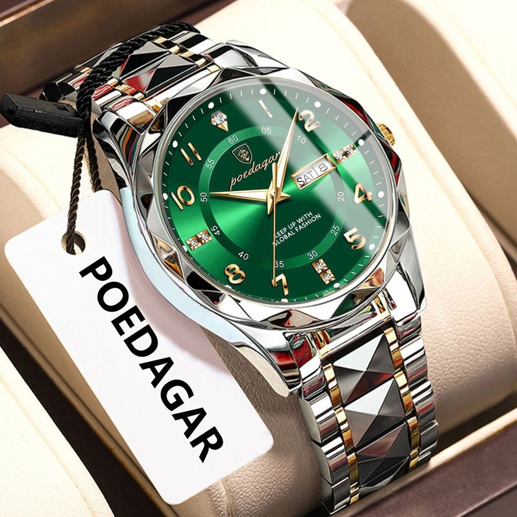 خرید اینترنتی ساعت مردانه پوداگار اصل poedagar مدل 858 بند الماسی صفحه سبز