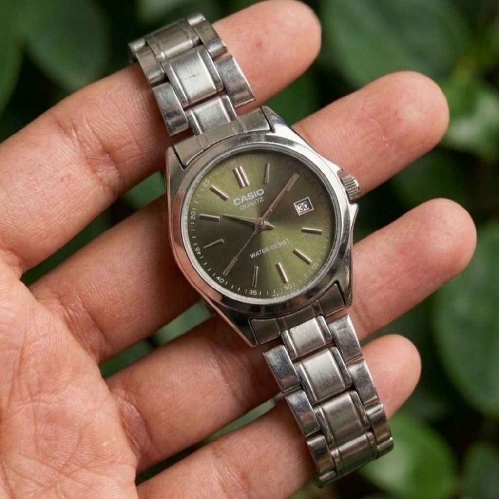 قیمت ارزان ساعت مچی زنانه دخترانه کاسیو casio کلاسیک صفحه سبز زیتونی