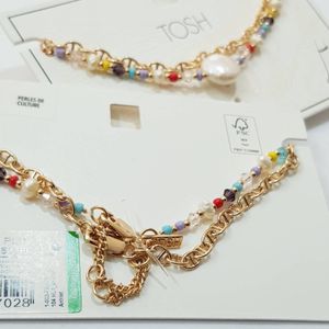 پک دو عددی پابند طلایی با آویز مروارید باروک اصل ، بسیار زیبا و حرفه ای