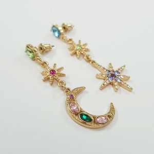 قیمت ارزان گوشواره طلایی آویز ماه و ستاره نگین رنگی،  بسیار زیبا و ترند از برند  iam