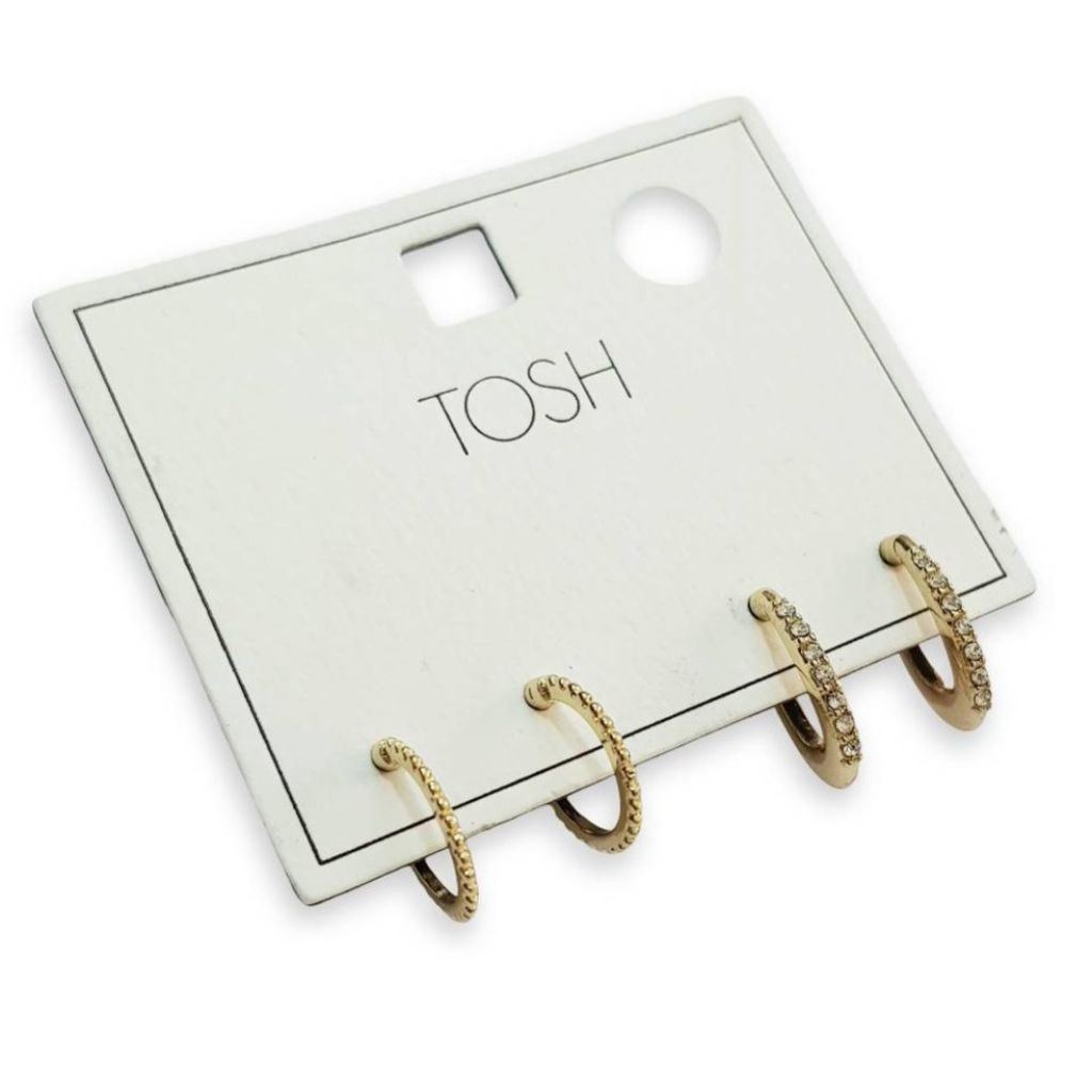 خرید آنلاین پک دو جفتی گوشواره طلایی نگین دار ، بسیار زیبا و حرفه ای از برند Tosh آلما