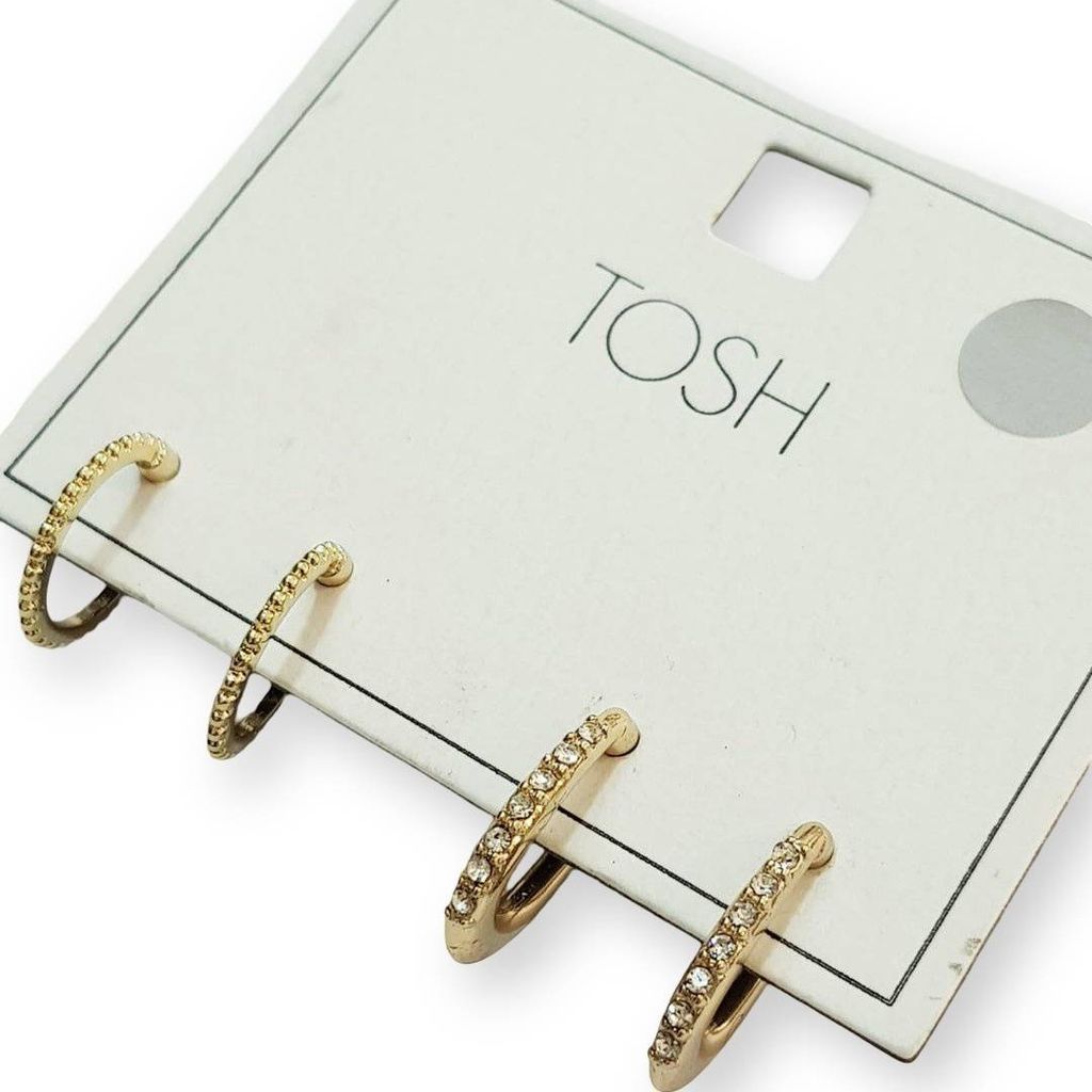 خرید اینترنتی پک دو جفتی گوشواره طلایی نگین دار ، بسیار زیبا و حرفه ای از برند Tosh آلما