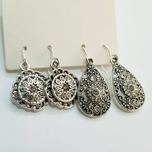 مشخصات پک دو جفتی گوشواره نقره ای سیاه قلم طرح سنتی ، کار فوق العاده زیبا و ترند