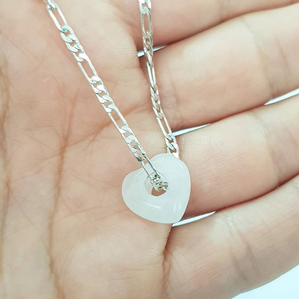 مشخصات گردنبند نقره ای زنجیر فیگارو آویز سنگ رز کوارتز اصل،  بسیار زیبا و ترند