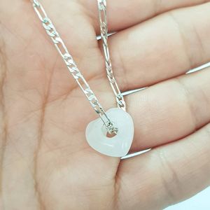 مشخصات گردنبند نقره ای زنجیر فیگارو آویز سنگ رز کوارتز اصل،  بسیار زیبا و ترند