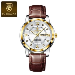 فروش اینترنتی ساعت مچی مردانه پوداگار poedagar بند چرمی قهوه ای سفید