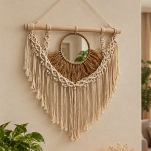دیوارکوب سبک بوهو ترکیب مکرومه ، رافیا و آینه