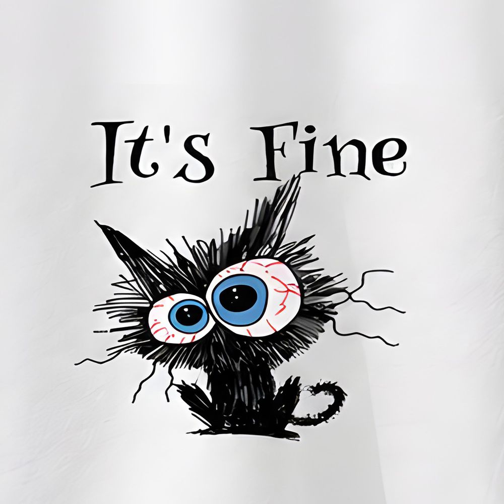 خرید اینترنتی قیمت تیشرت زنانه سایز بزرگ سفید طرح گربه It’s Fine
