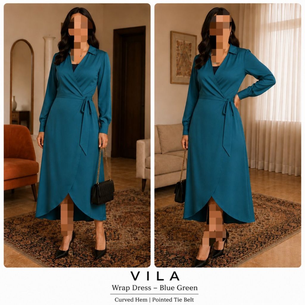 خرید آنلاین پیراهن زنانه کرپ Vila ویلا اورجینال مدل هفت چپ و راست Wrap Dress
