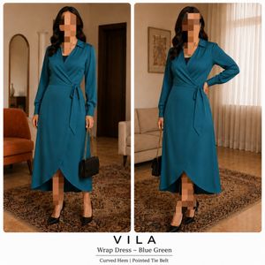 پیراهن زنانه کرپ Vila ویلا اورجینال مدل هفت چپ و راست Wrap Dress