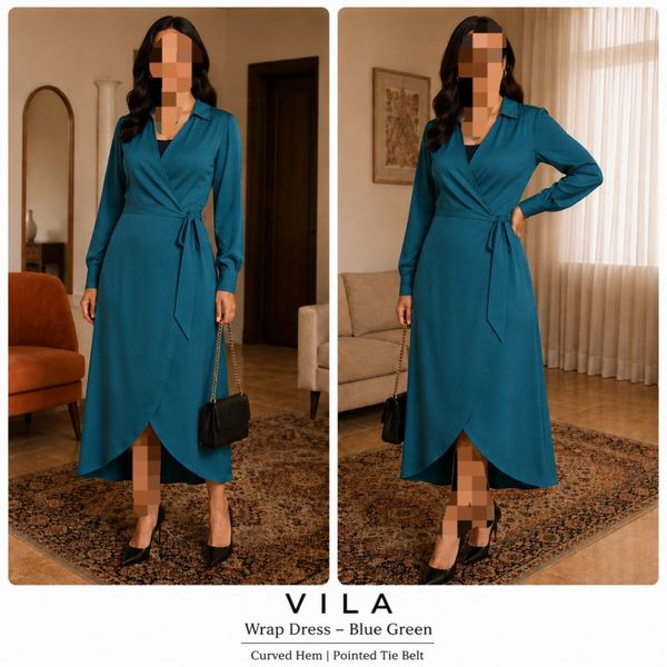 پیراهن زنانه کرپ Vila ویلا اورجینال مدل هفت چپ و راست Wrap Dress