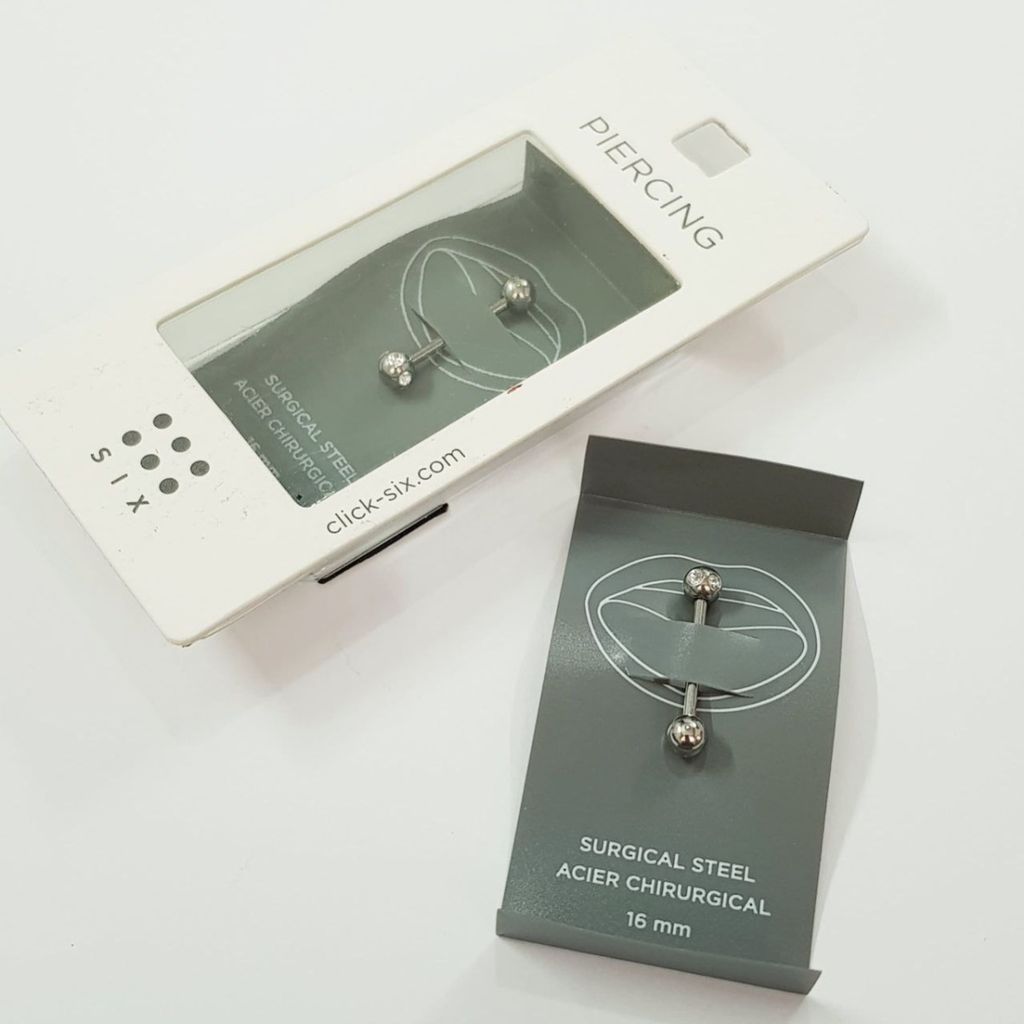 فروش اینترنتی پیرسینگ زبان استیل ، نگین دار ، دو سر پیچ ، استفاده راحت
