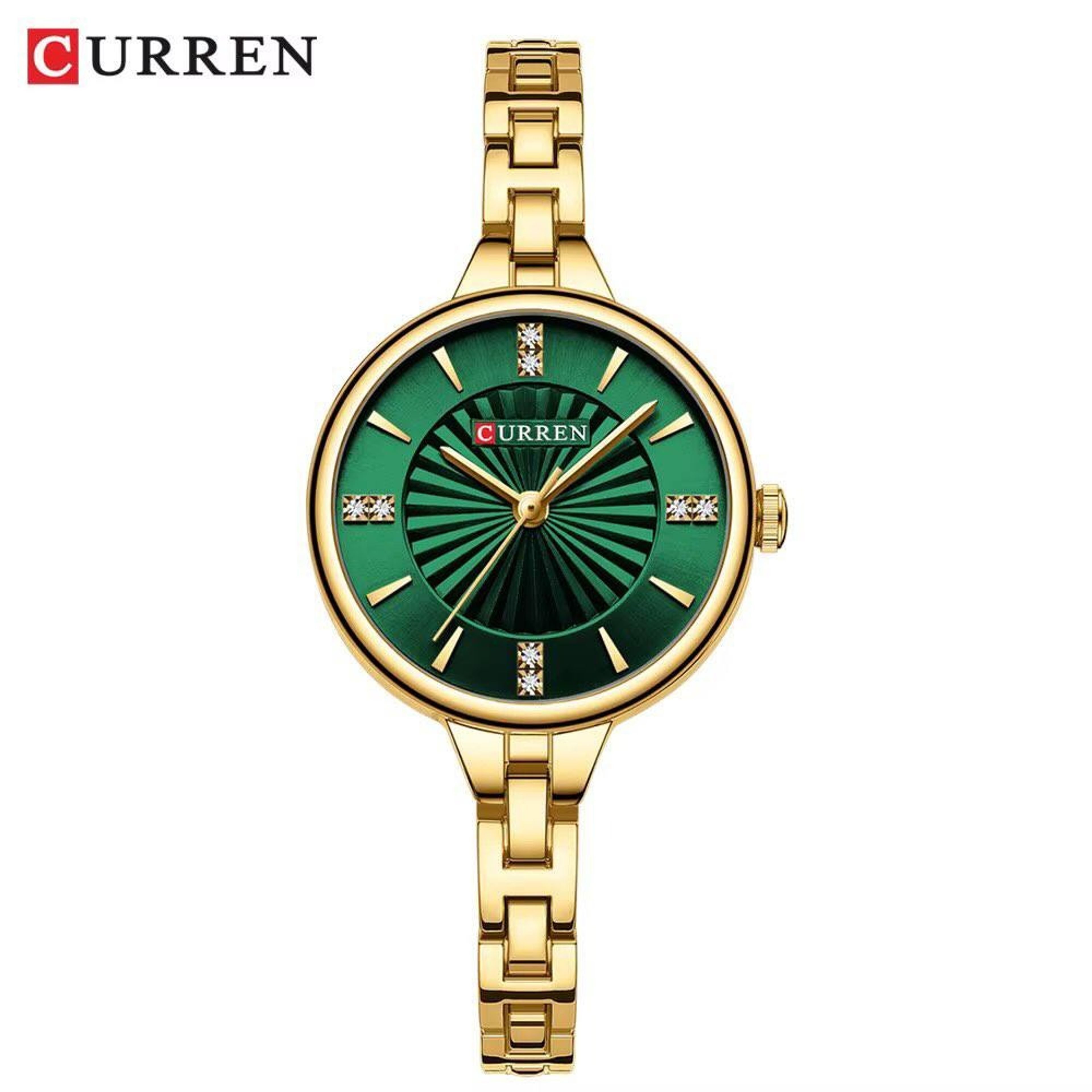 خرید آنلاین ساعت مچی زنانه کارن curren اورجینال بند استیل طلایی صفحه سبز