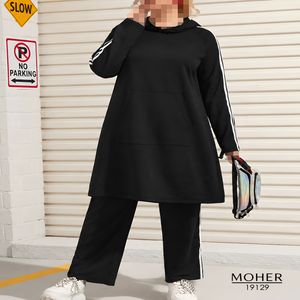 خرید اینترنتی قیمت ست هودی و شلوار زنانه سایز بزرگ دوخط مشکی