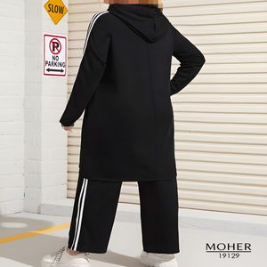 خرید اینترنتی قیمت ست هودی و شلوار زنانه سایز بزرگ دوخط مشکی