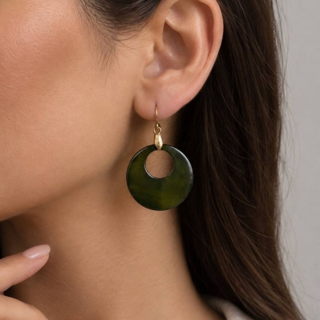 فروش اینترنتی گوشواره حلقه‌ای سنگی مدل Jade Harmony هارمونی یشمی
