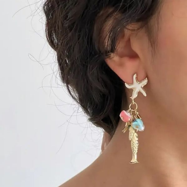 گوشواره ساحلی صدف و ماهی
