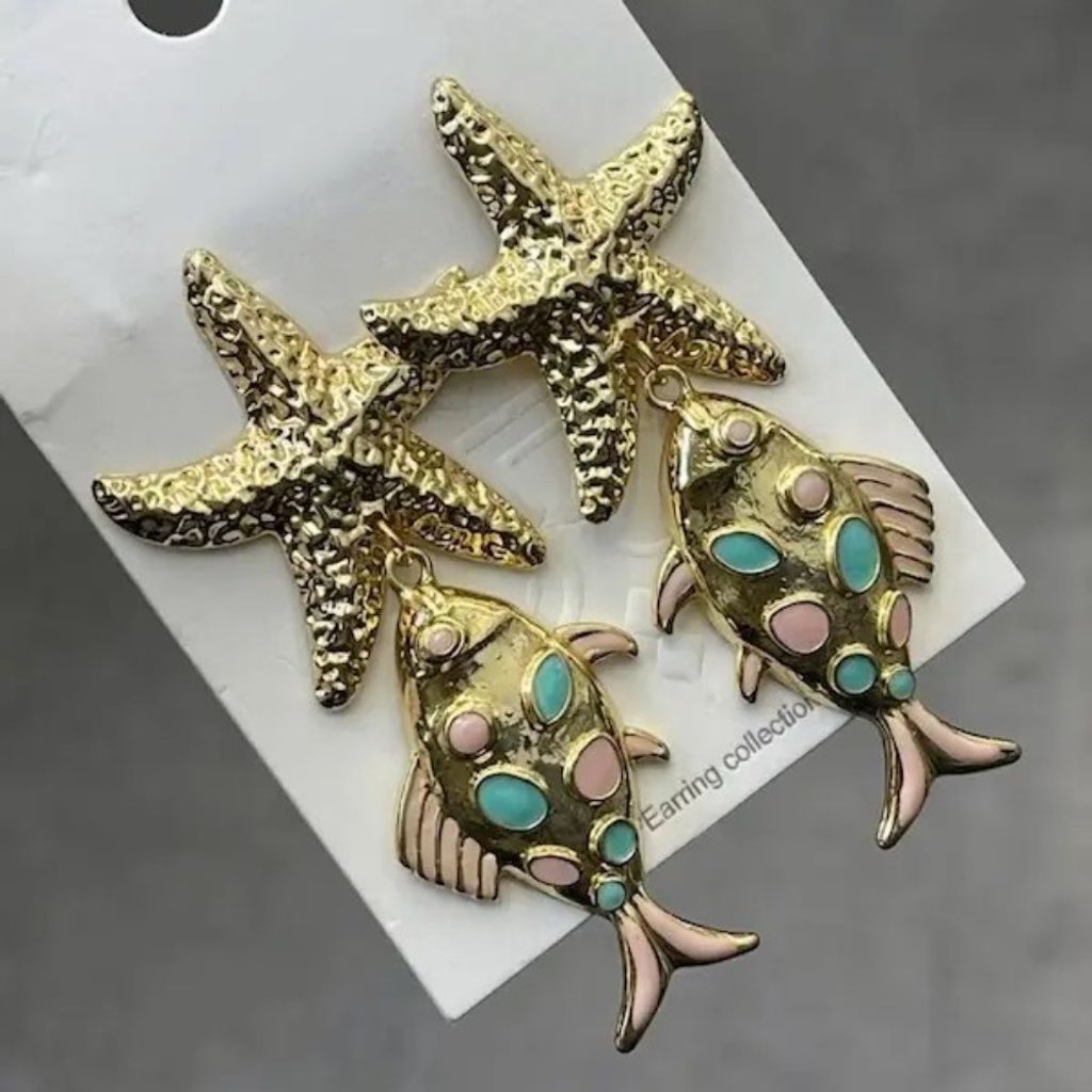 قیمت ارزان گوشواره ساحلی ماهی و ستاره دریایی