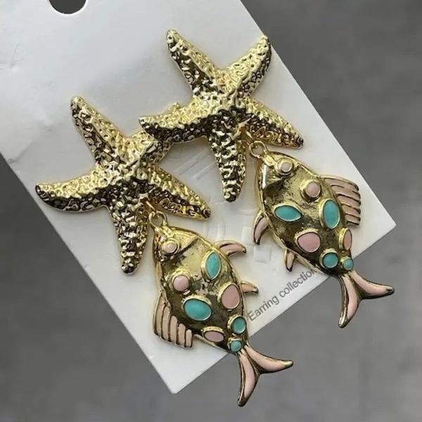 گوشواره ساحلی ماهی و ستاره دریایی