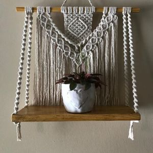 دیوارکوب شلف چوب مکرومه +گیفت سوپرایزی