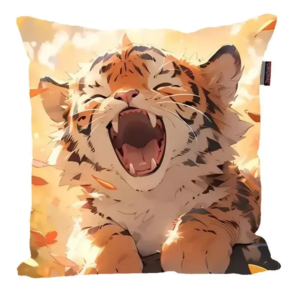 خرید اینترنتی قیمت کوسن کودک مدل ببر بامزه ابعاد 30x30 سانتیمتر با رویه مخمل و قابلیت شستوشو