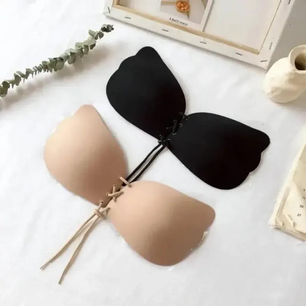 خرید اینترنتی قیمت سوتین چسبی پروانهای زنانه رنگ کرمی سایز 65 تا 95 مناسب لباس مجلسی