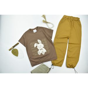 ست تیشرت و شلوار دخترانه خرگوش قهوه ای کد 11336