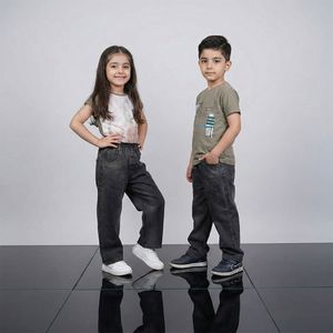 خرید اینترنتی قیمت شلوار جین بگ بچه گانه زغال سنگی 2 تا سال کد 11221