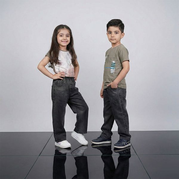 شلوار جین بگ بچه گانه زغال سنگی 2 تا سال کد 11221
